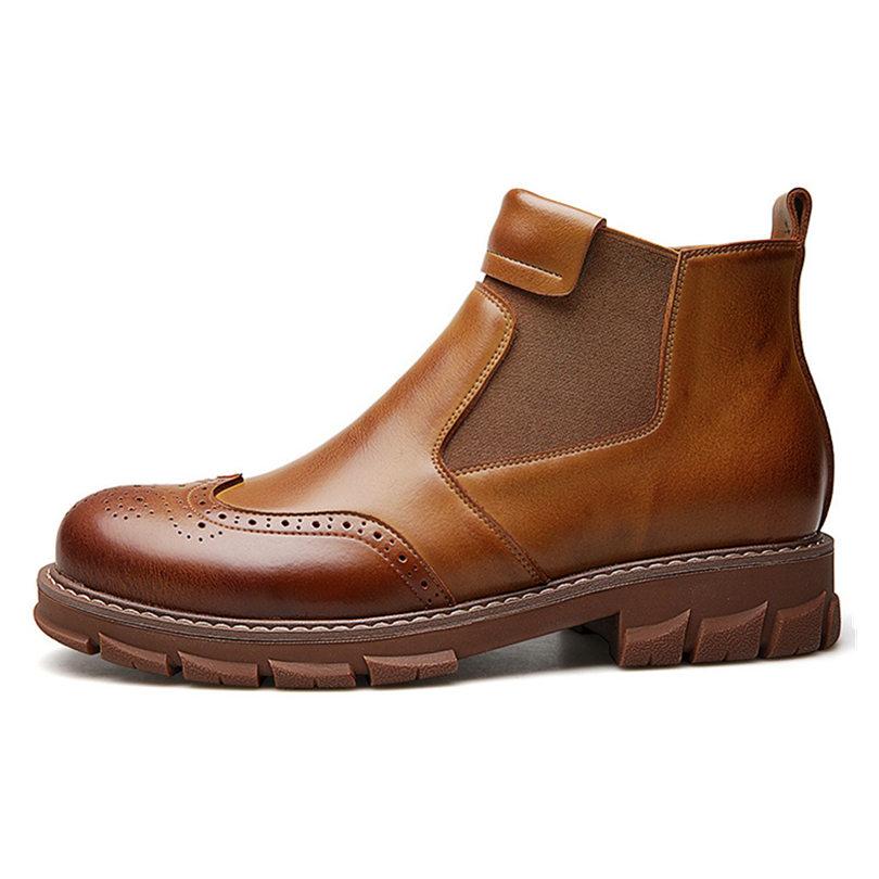 Ручная работа Плюс С Мехом Мужские Ботинки Челси Из Натуральной Кожи Высокого Качества Ретро Броги Туфли На Платформе Водонепроницаемые Ботинки Для Мужчин