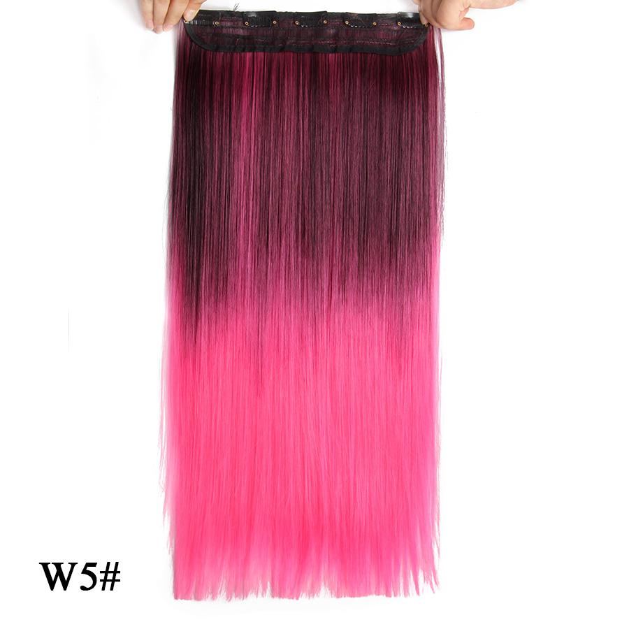 Прямые наращивания волос Ombre Розовый Фиолетовый Наращивание волос на 5 клипсах Синтетические дешевые 22 дюйма для женщин