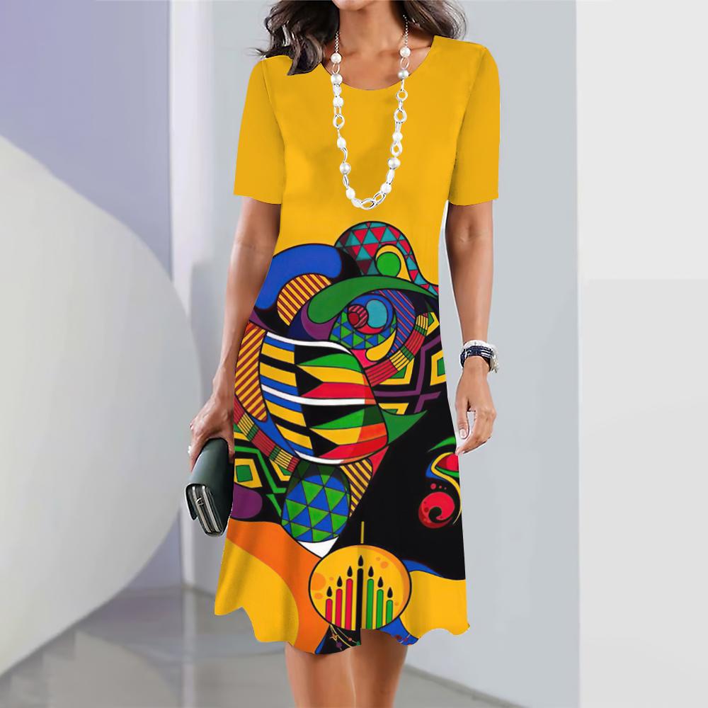 2024 Новые платья с 3D-принтом лица для женщин, элегантные платья миди, летнее женское платье с коротким рукавом, модная одежда больших размеров