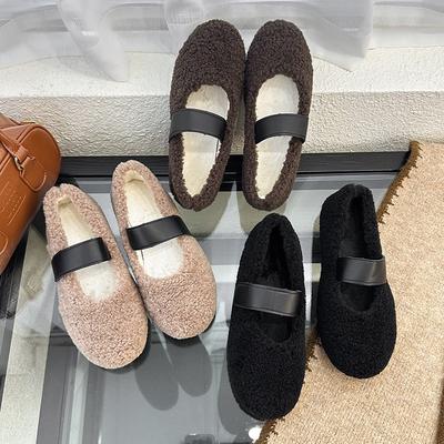 2025 новые ретро туфли Мэри Джейн с круглым носком и плоской подошвой, с ремешком-пряжкой, женские теплые и плюшевые нишевые пушистые одинарные туфли