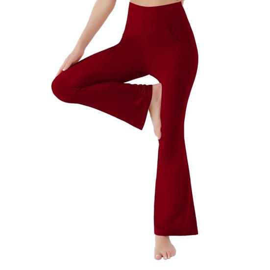 Женские расклешенные штаны для йоги, леггинсы с высокой талией и карманами для тренировок, эластичные брюки-клеш для офисных тренировок