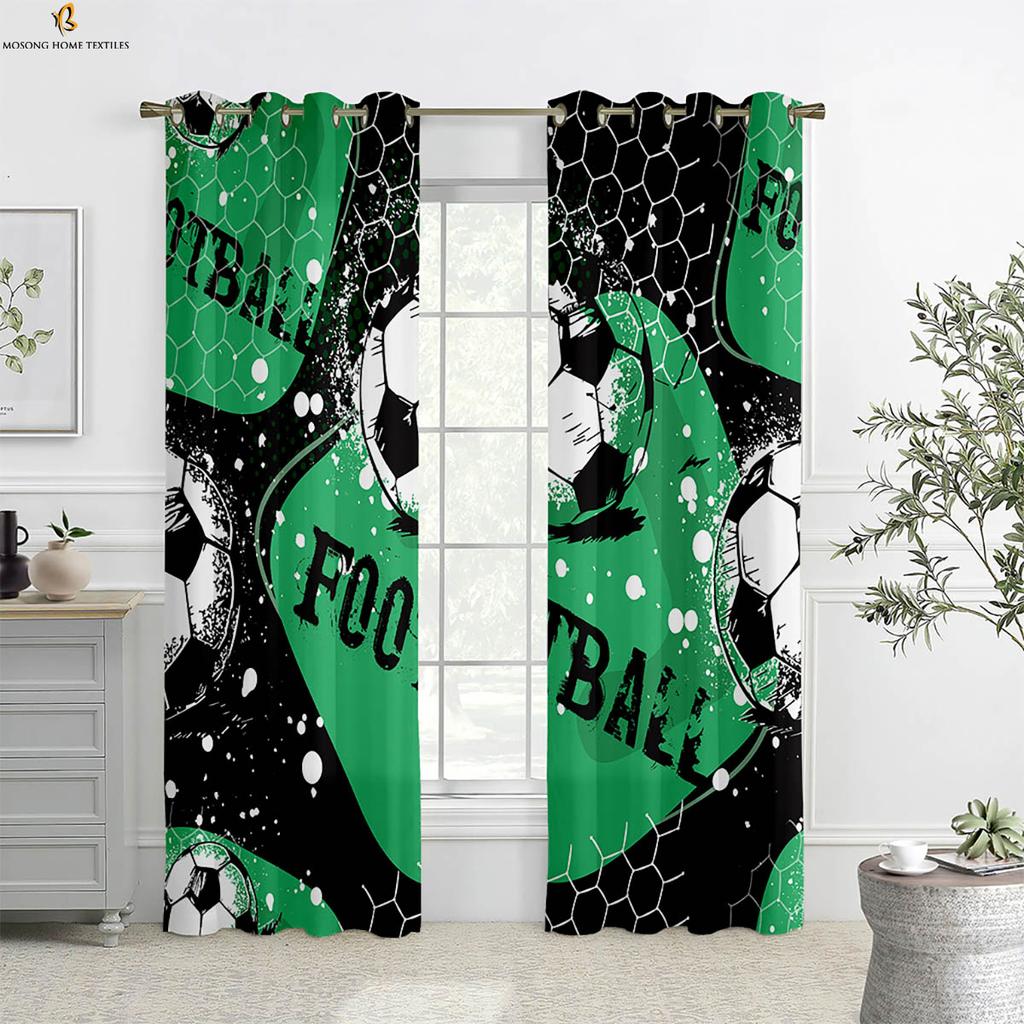 Cool Watercolor Green Football 3d Printed Curtains Suitable For Children's Room Study Bedroom Living Room Decorative Curtains