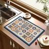 Retro Bohemian Style Super Absorbent Tableware Dish Drying Mat Kitchen Bottle Anti-slip Rug Luxury Kettle Dinnerware Bar Counte