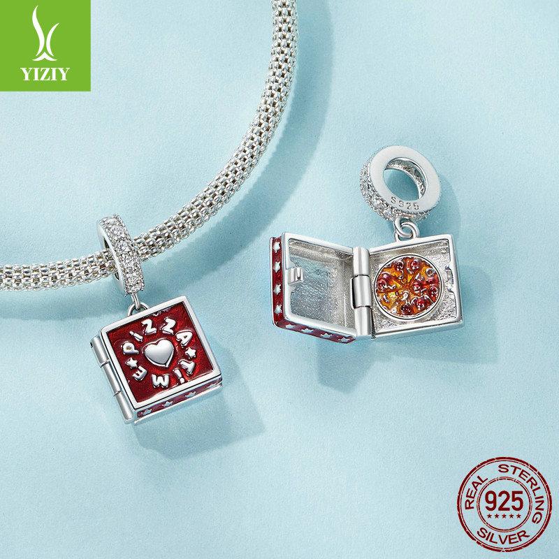 Забавная подвеска-пицца «Сделай сам», веревочное украшение, милый дизайн, браслет из стерлингового серебра 925 пробы с каплями, с бусинами