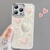 For iPhone 13 Pro Cell Phone Cover Heart Decor TPU Phone Case Anti-Scratch Shell with Hand Strap