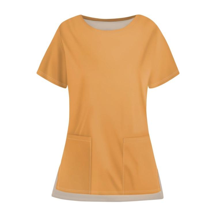 Женский повседневный однотонный топ с карманом, рабочая униформа, круглый вырез, открытый низ, защитный