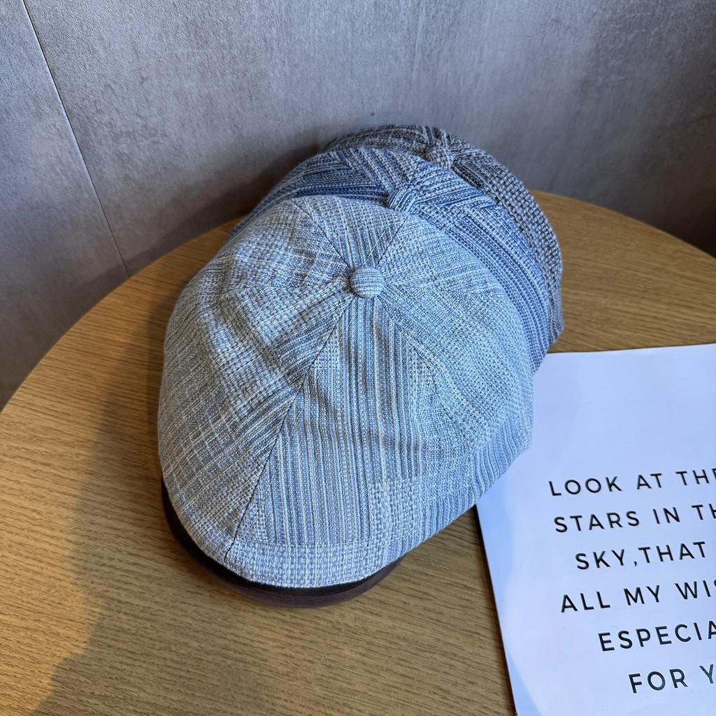 Spliced Design Minimally Striped Women Denim Casual Beret For Autumn And Winter