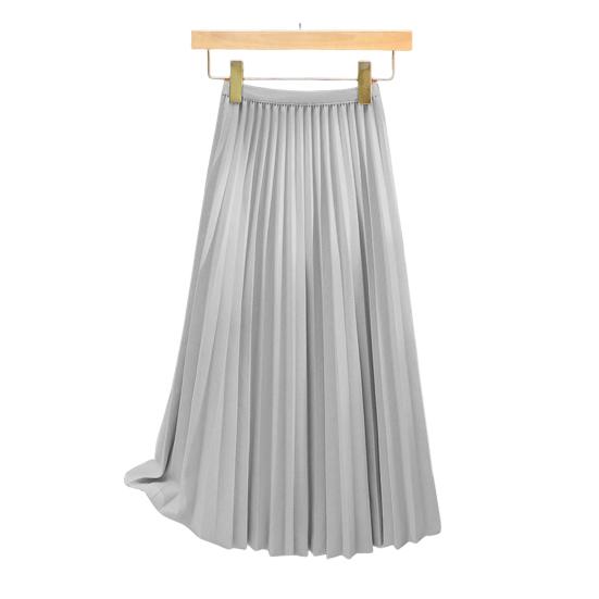 Women Pleated Skirt Elastic High Waist A-Line Long Skirt Solid Color Comfortable Fabric Versatile Skirt Daily Wear