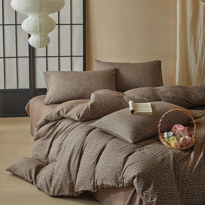 Cotton raw hemp bed four-piece set Class A maternal and infant retro floral pure cotton quilt cover, bed sheet, hat thickened dormitory three pieces 1