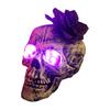 Halloween Skull Statue with Flower Plastic Small Size Human Head Bone Sculpture Collectible Skeleton Figurine for Indoor Outdoor Decor
