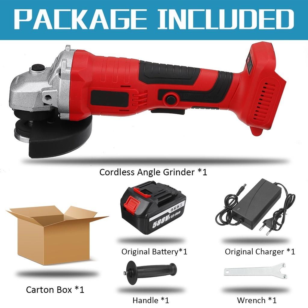 125 мм 588 В Бесщеточная электрическая угловая шлифмашина с 1/2 шт. батареей 22980 мАч Перезаряжаемый аккумуляторный шлифовальный инструмент для 18 В батареи