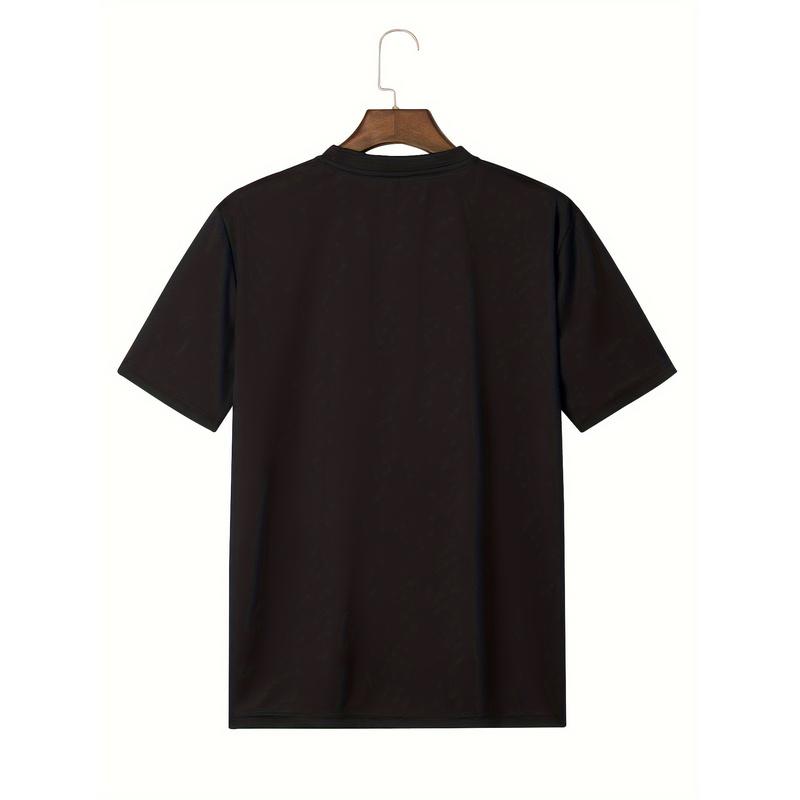 Men'S Casual T-Shirt - Black with Red Geometric Heart Print, 100% 220GSM, Breathable Loose Fit Round Neck Short Sleeve for Summer Outdoor And Holiday