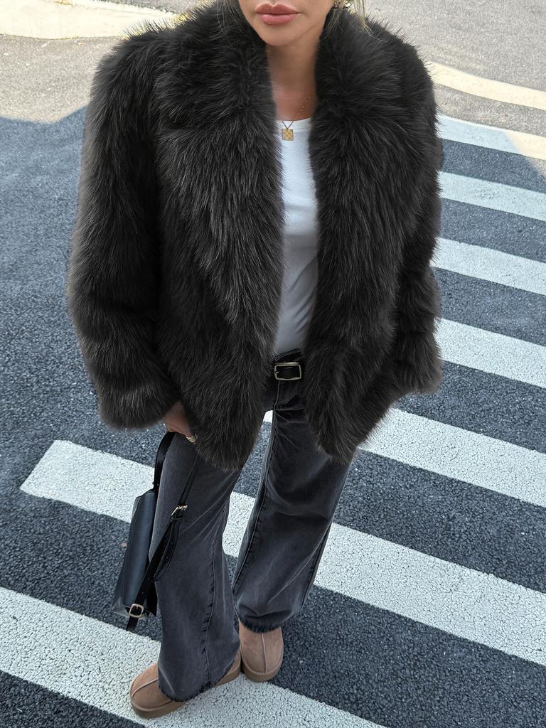 Spot European and American style artificial wool women's clothing autumn and winter new fur warm top elegant trench coat jacket