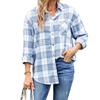 Women's Casual Fashion Loose Plaid Shirt Long Sleeve Pocket Button Shirt Mid-length