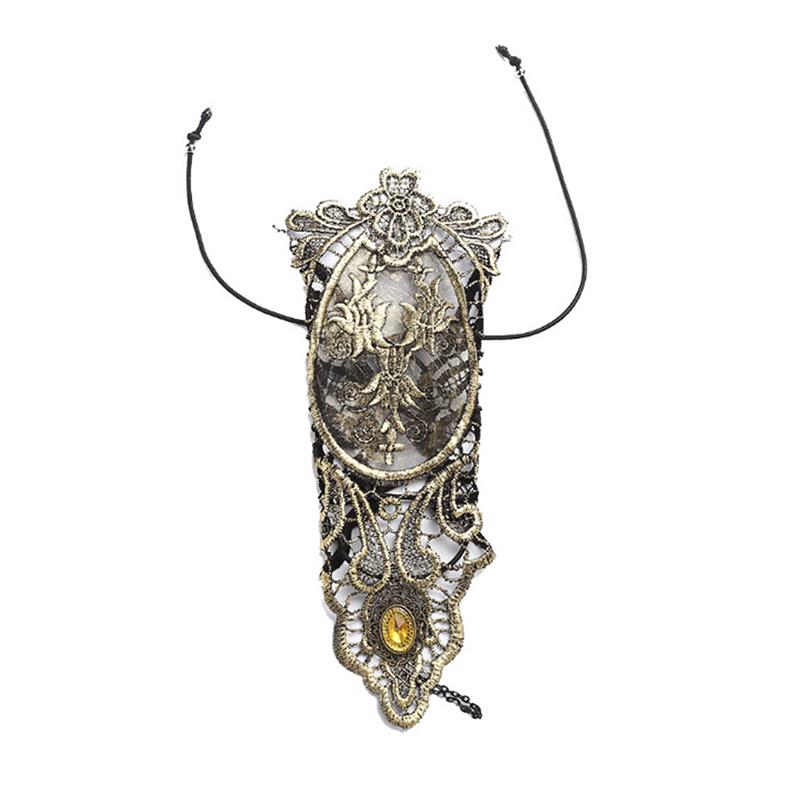 Gothic Steampunk Lace Cuff Fingerless Glove Arm Warmer Bracelet Black Gold