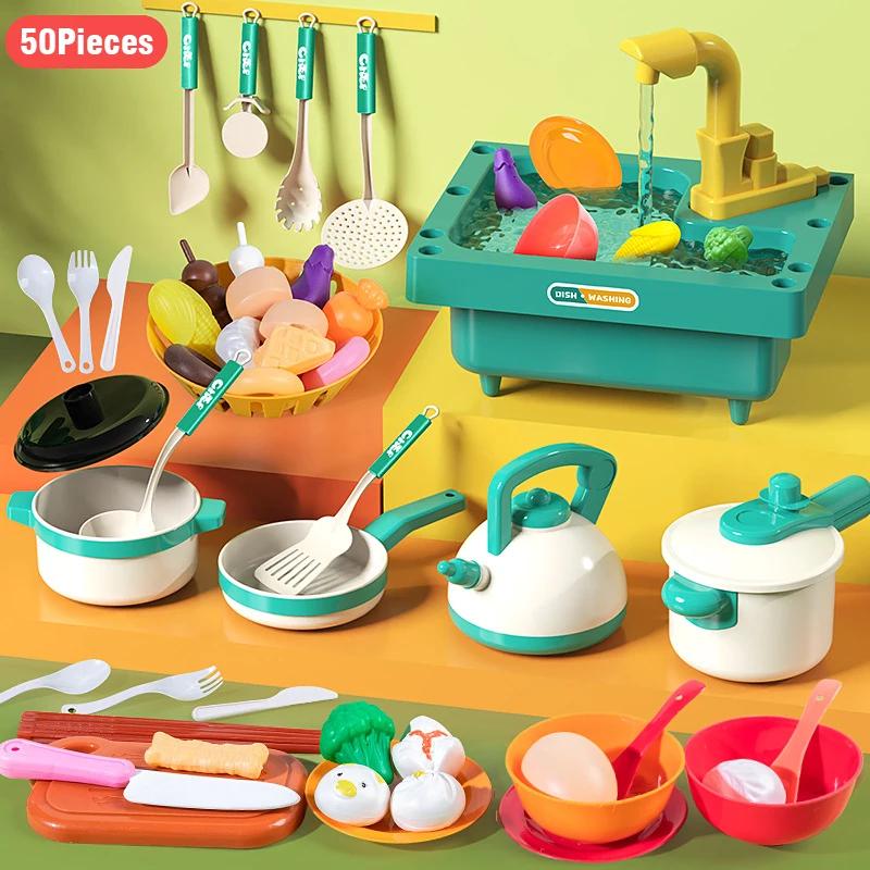 Non-Toxic Children'S Dishwashing Table Kitchen Pretend Play Faucet Cycle Out Recycling Water Electric Sink Kit Plastic Toys For Children Gifts