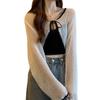 Lace-up Hollow Long-sleeved Knitted Cardigan Women's Edge-bumping Thin Summer Design Niche Loose and Sweet Short Top