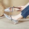 Silver Low-heeled V-mouth Single Shoes Women's New Wedge Heel Large-size Camellia Retro Mary Jane Shoes