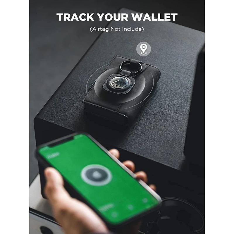 Card Holder Wallet with Airtag Holder Pop Up Leather Wallet RFID Blocking Magnetic Closure for Men