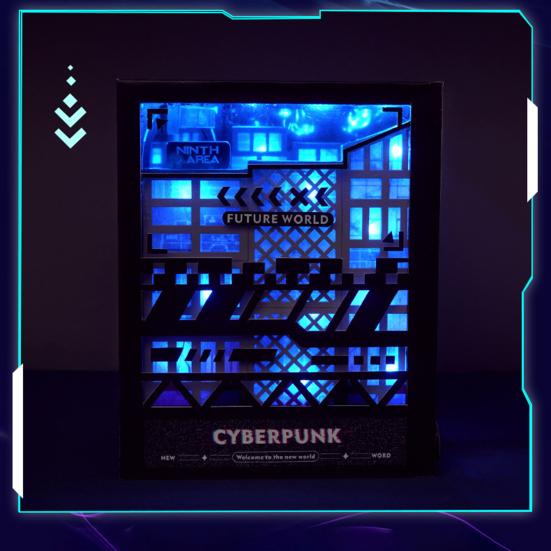 DIY Book Nook Kit с подсветкой Cyberpunk 3D Street View Модель Миниатюрный Дом Книжная Полка Вставка Украшения Будущий Мир Головоломка Строительство Кукольный Домик Дети