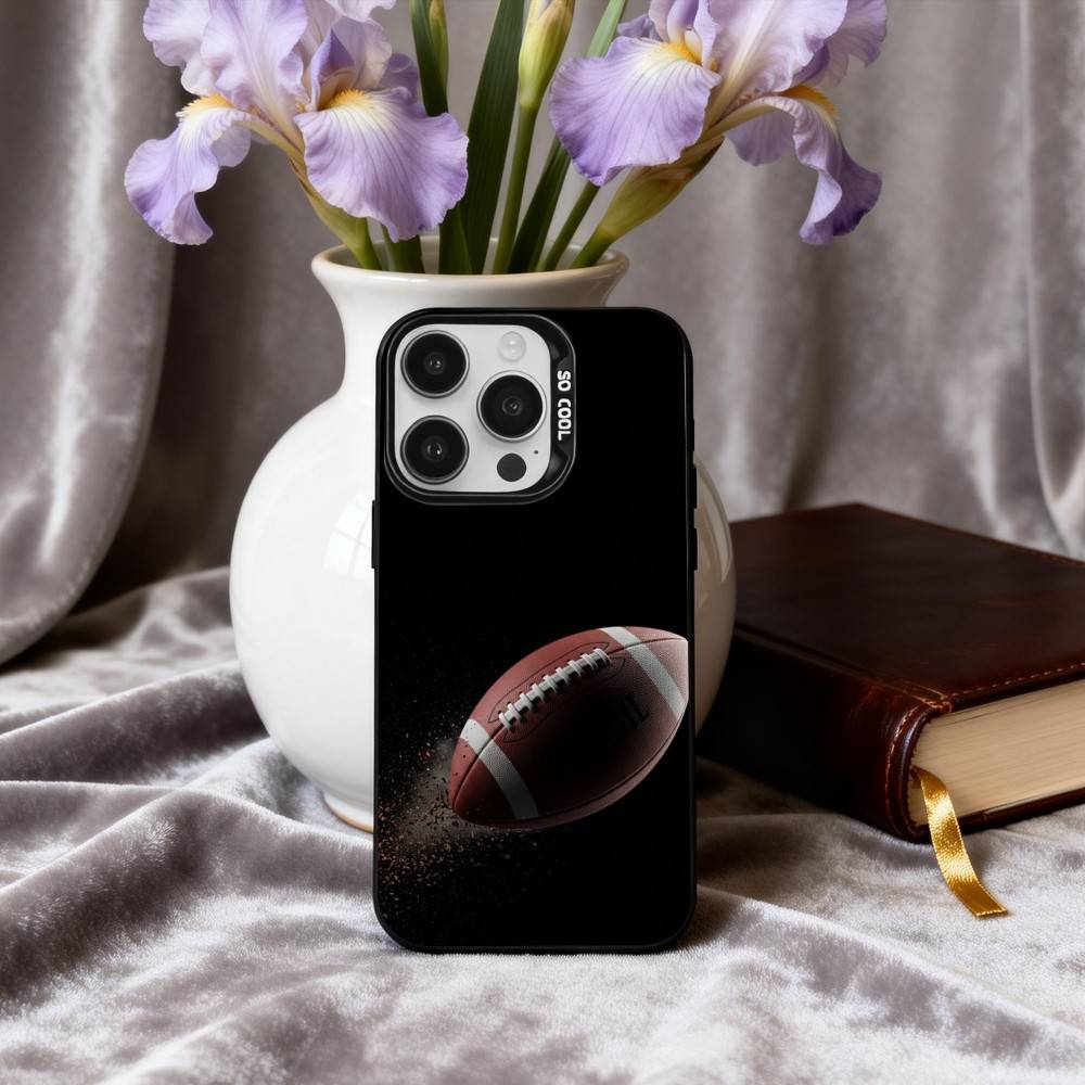 Physical American Football sport Phone Case For iPhone17,16,15,14,13,12,11 Plus,Pro Max Black Candy silver phone case