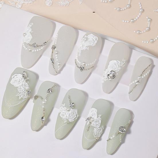 Наклейка на ногти Rose с французским искусственным жемчугом в стиле арт-стиль, самоклеящаяся ПВХ, водонепроницаемая, сделай сам, съемная, рельефная
