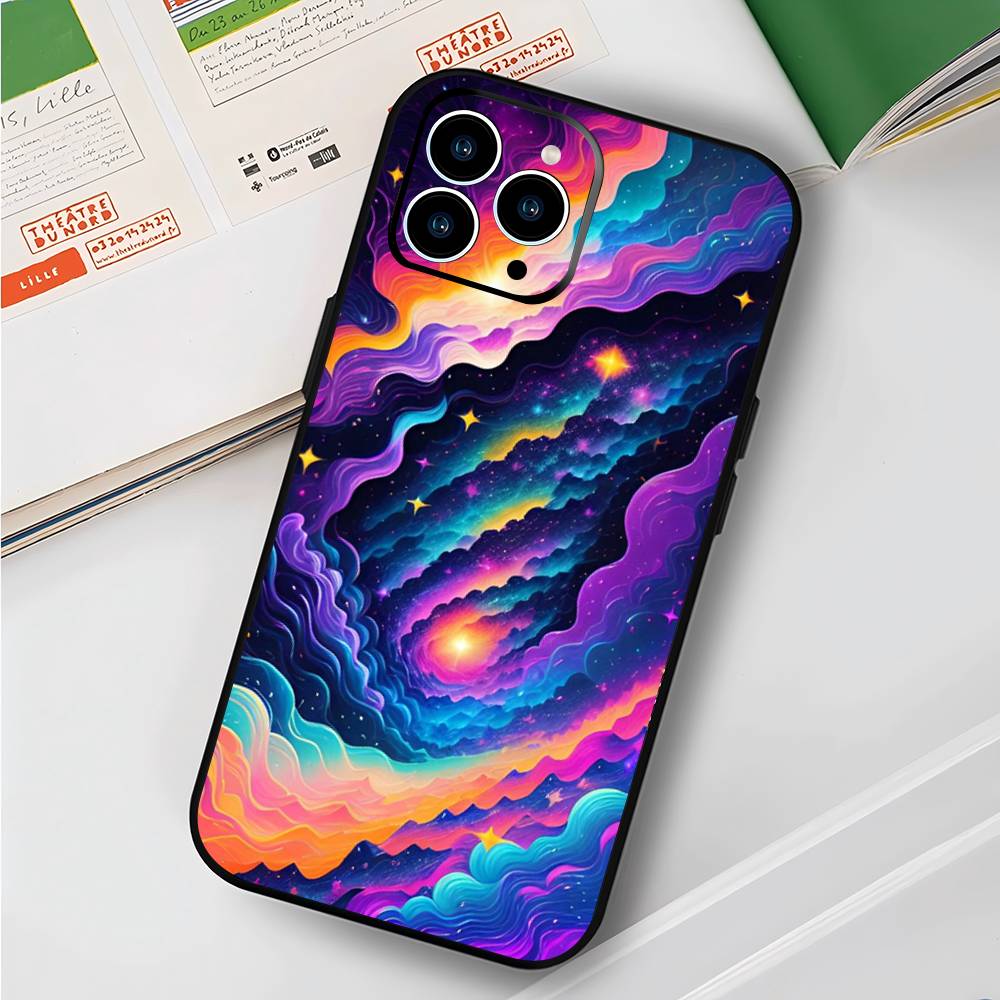 Colorful Starry Sky Galaxy Phone Case For IPhone 17 Air 16 15 14 13 Pro Max 11 12 Black Silicone Cover