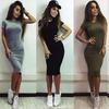 Women Sexy Fashion Bag Hip Dress Ladies Short-sleeved Summer Casual Dresses Evening Party Black Gray Army Green Dress