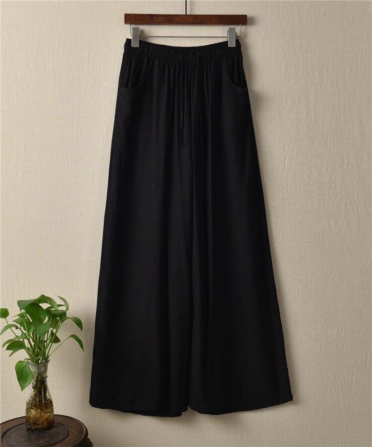 Johnature Solid Color Wide Leg 2021 Spring New Pockets Cotton Linen Women Cloths Pants