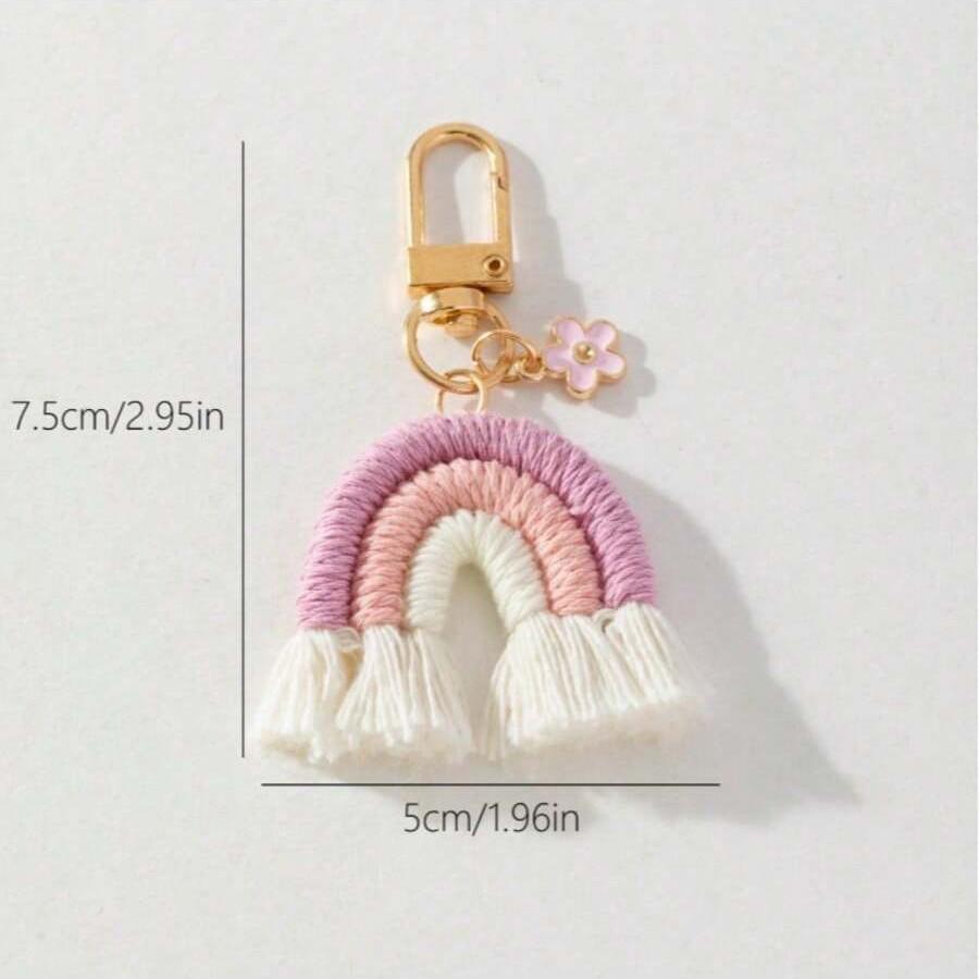 Hand-Woven Rainbow Keychain Pendant