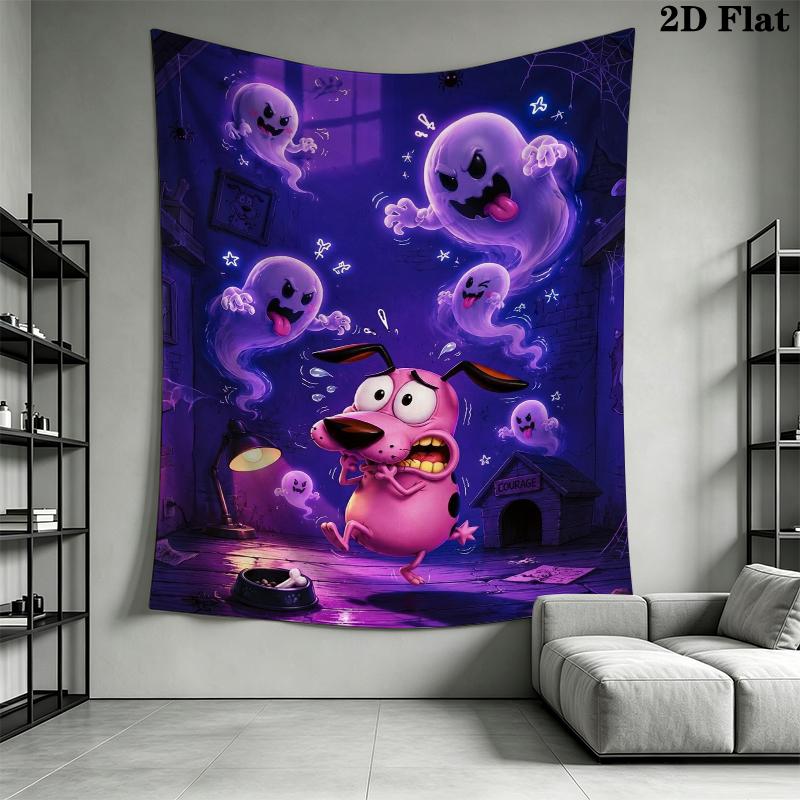 Courage the Cowardly Dog Wall Tapestry Aesthetic Wall Hanging Printed Fabric Blanket Decorative Tapestries for Bedroom Living Room Home Decor