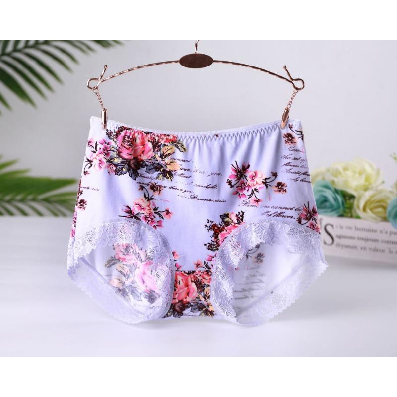 Нижнее белье из хлопка со средней талией, эластичные, дышащие, с принтом, кружевные трусики с треугольными чашечками