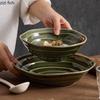 Салатница с неровной текстурой из керамической глины, зеленая толстая суповая миска, миска для завтрака, десертные миски, цветная подглазурная посуда