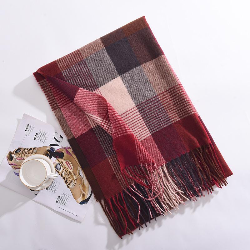 Korean Version New Rainbow Splicing Color Plaid Shawl Female Male Imitation Cashmere Long Scarf Women Men Warm Tassel Muffler