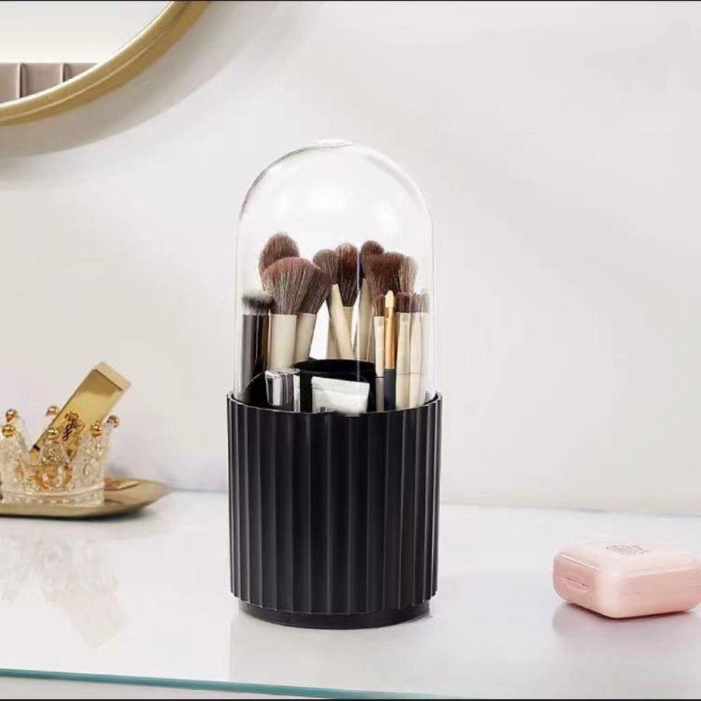 Rotatable Makeup Brush Cylinder with Cover Compartment Pen Holder Cosmetics Storage Box  Gift