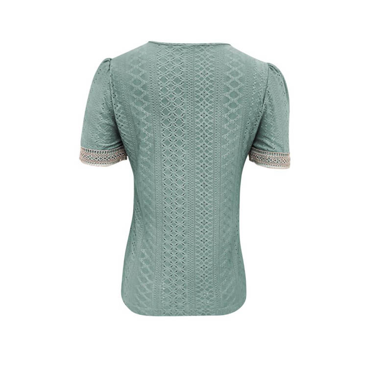 Женская вставка, весенне-летняя темпераментная пригородная рубашка, однотонные блузки с v-образным вырезом и короткими рукавами