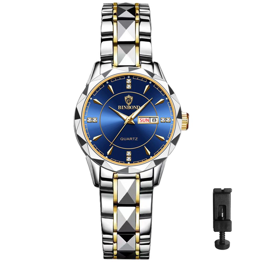 Ladies Watch Seiko Analog Copy Watch Women Luminous Date Day of the Week Waterproof Watch Easy To Read Dial Stainless Steel Adjustable Level Blue