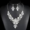 Retro Court Colorful Flower Crystal Jewelry Set, Alloy Clavicle Chain Necklace Earrings For Women