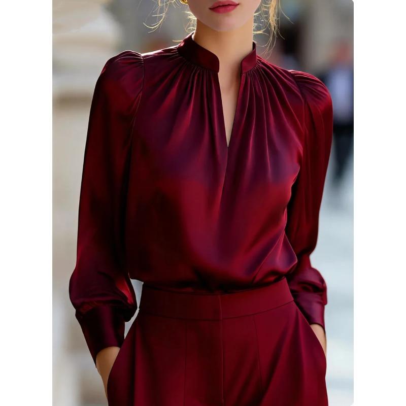 GMXIA Women's Fashion Spring Autumn Long Sleeve Stand-up Collar Casual Blouses & Shirts