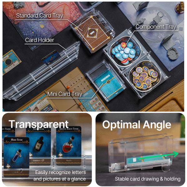 Clear Board Game Cards Stand Holders [4 PACK] | Transparent Card Deck Display Holders | Playing Card Holders for Ticket To Ride, Monopoly, Dominion