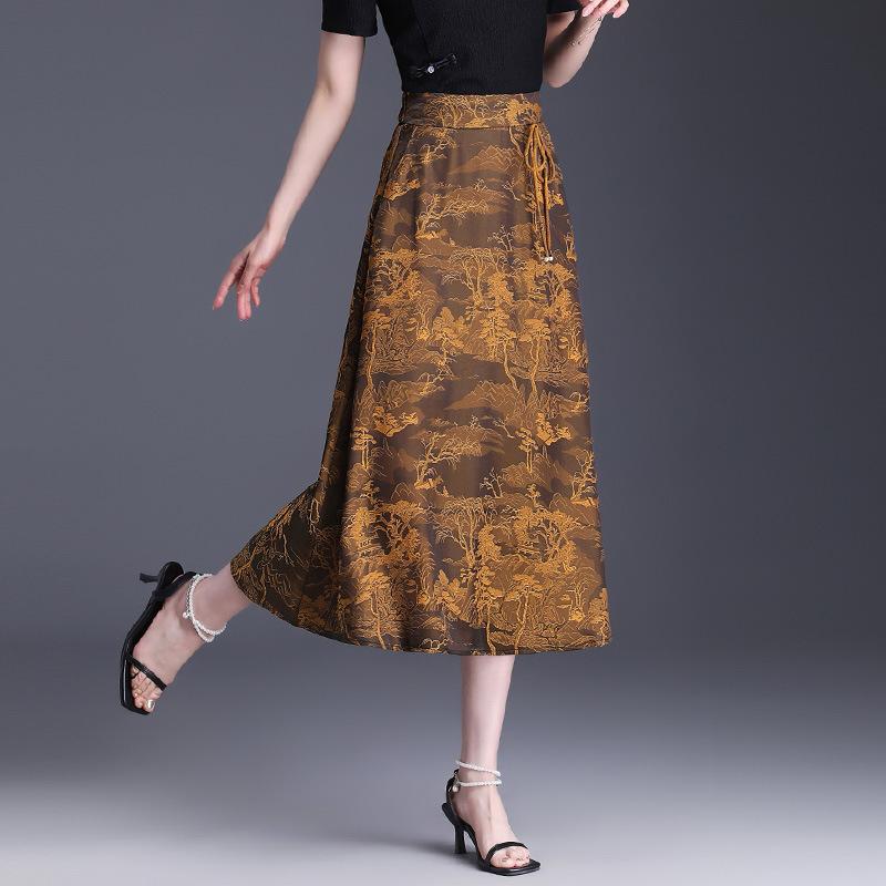 Юбка женская летняя длинная юбка весенняя женская маленькая черная с высокой талией a word женская свисающая средняя и длинная пышная юбка