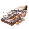 New Blue and White Ru Kiln Kung Fu Tea Set, Household Tea Room Ceramic Teapot, Teacup, Tea Table, a Complete Set