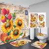 Butterfly Flower Printed Bathroom Shower Curtain Set Waterproof Shower Curtain Anti-Skid Rugs Carpet Toilet Lid Cover Bath Mat