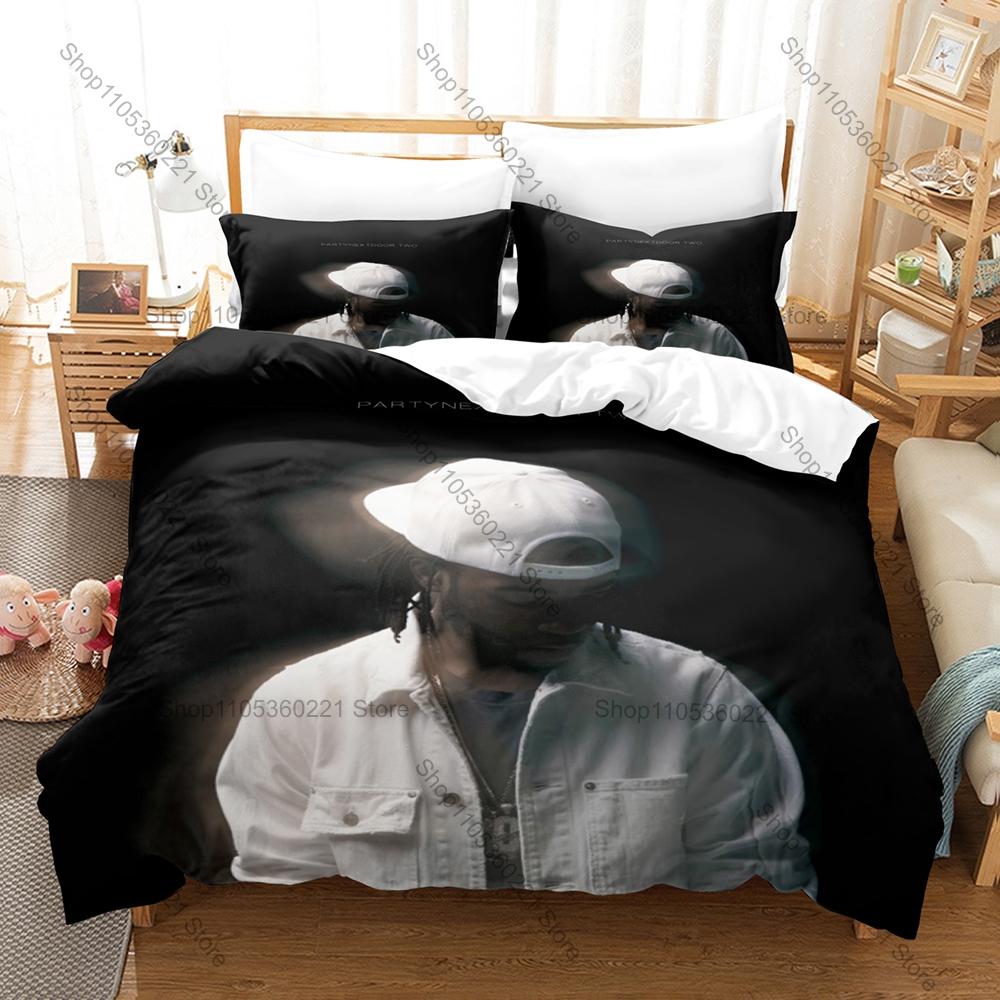 PartyNextDoor Bedding Set, Duvet Cover + 2 Pillowcases, OVO Sound Hip-Hop Artist Graphic Bed Linens for Home & Dorm