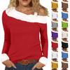 Women's Casual Fashion Sexy Off-Shoulder Collar Solid Color Long Sleeve Crewneck T-Shirt Top