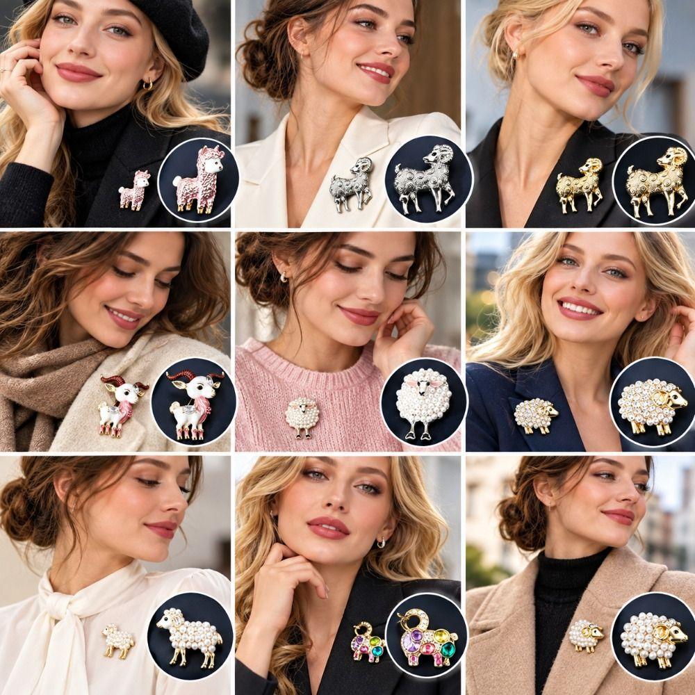 Alloy Sheep Brooch Faux Pearl Lapel Pin New Cardigan Clip Coat Scarf Decoration