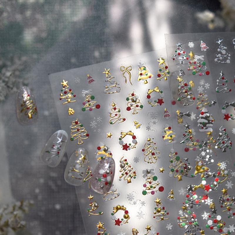 Зимнее металлическое украшение для рождественской елки, наклейки для дизайна ногтей, наклейки для ногтей DIY, милые мультяшные, хрустальный шар, Санта Клаус, маникюрные наклейки