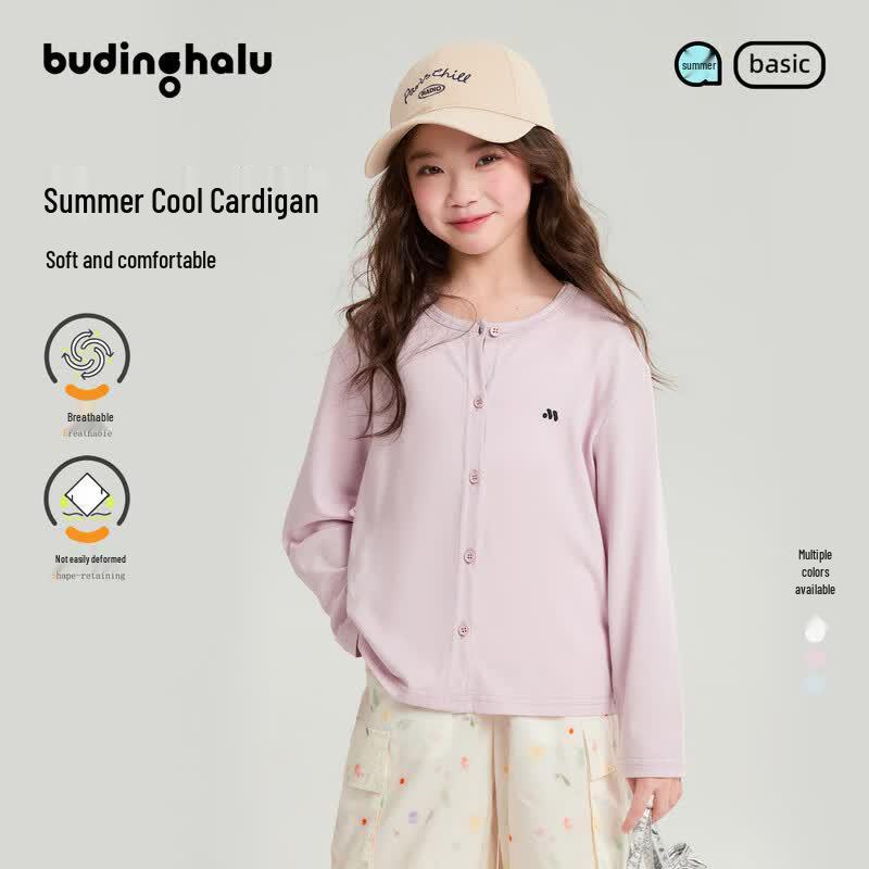 Pudding Haru Girls' Lyocell Cooling Embroidered Cardigan