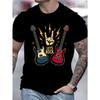 2025 Summer Hot Sale Rock Guitar Printed Pattern Cotton T-Shirt - Creative Men's Wide Casual Crew Neck Short Sleeve Top.