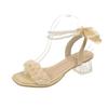 New Summer Fashion Sexy Square Toe Thick Heel Fashion Sandals Simple Mesh Banquet Party Crystal Heel High Heels NO:Q2942